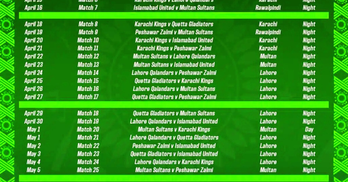 PSL 2025 Full Schedule